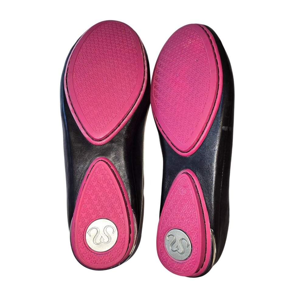 Soto Massini Milano Black Vegan Leather Orthotic Ballet Flats Silver Buckle 9-10 - Picture 7 of 7